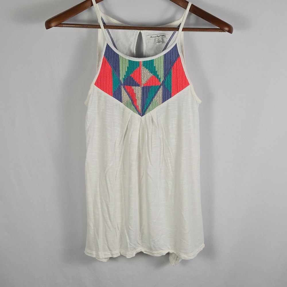 American Eagle Boho Geometric Embroidered Tank Top S White Swing‎ Camisole